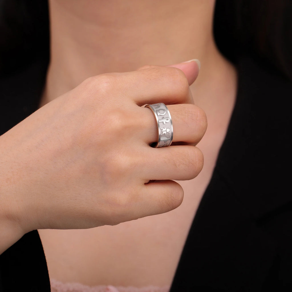 LIKGREAT Ancient Egyptian Symbol Carved Ring Stainless Steel Ankh Cross Anubis Eye of Horus Jewelry Birthday Gift for Men Women