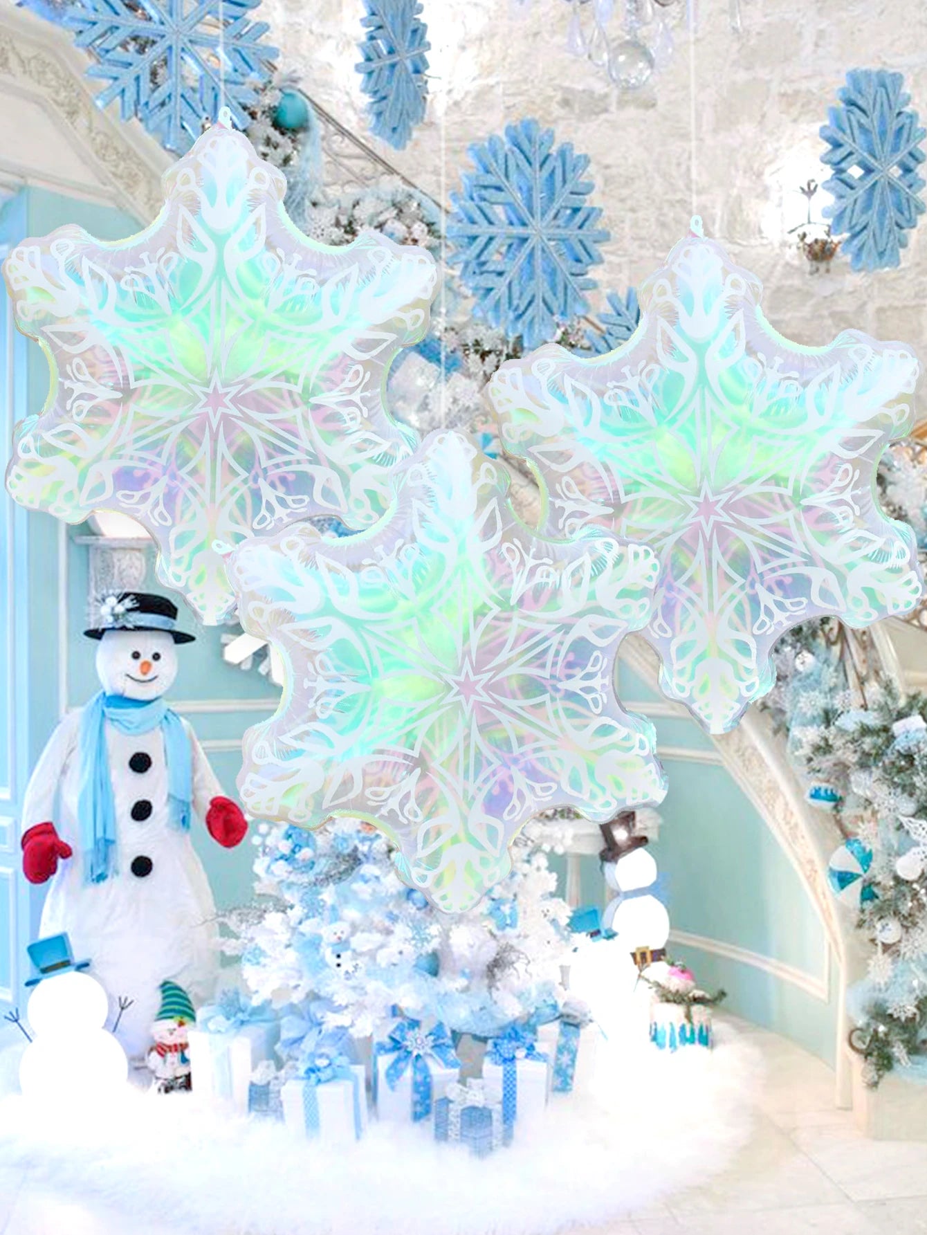 1/3/6pcs transparent snowflake aluminum foil balloons, ice and snow theme party, birthday, Christmas, winter party, New Year