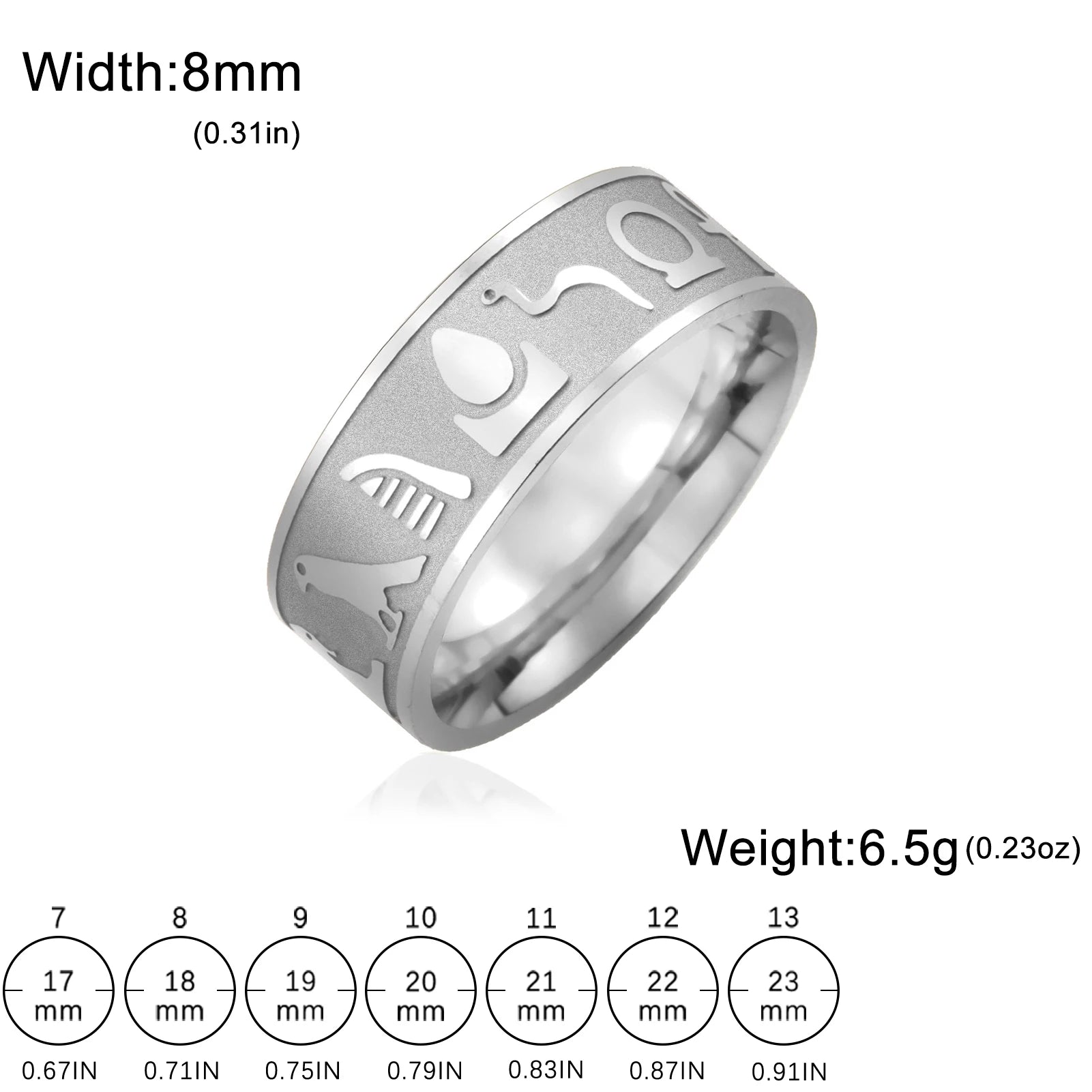 LIKGREAT Ancient Egyptian Symbol Carved Ring Stainless Steel Ankh Cross Anubis Eye of Horus Jewelry Birthday Gift for Men Women