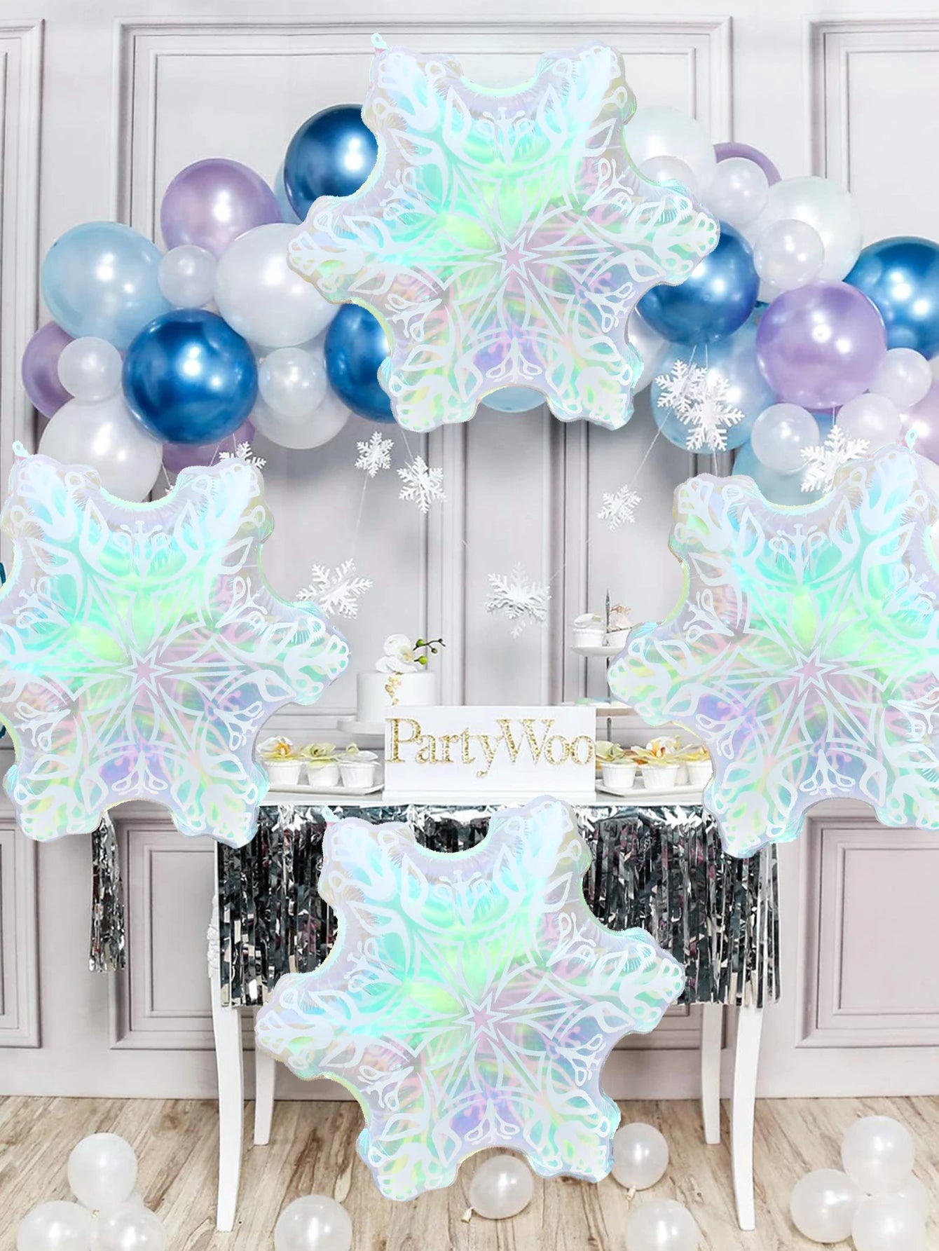 1/3/6pcs transparent snowflake aluminum foil balloons, ice and snow theme party, birthday, Christmas, winter party, New Year